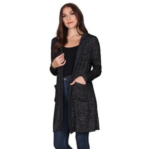LILDY Open Front Solid Hoodie Cardigan Sweater L/XL Long Black & Gray Pockets